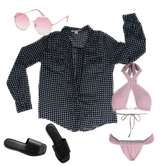 AMERICAN RAG loose fit sheer black and oversized white button down size S - Picture 1 of 2